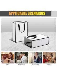 带缎带手柄的白色黑色礼品袋，10 个白色礼品袋和黑色框架，适合婚礼、零售、派对、生日的精品礼品袋 - 黑與白 - 查看 5