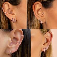 VOLUKA 18K Rose Gold Plated Huggic CZ Hoop Earring 316L Stainless Steel Created Diamond Stud Ear Piercing Cartilage Helix Hypoallergenic Jewelry For Men Women