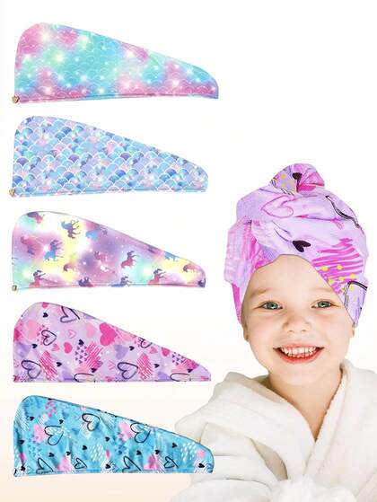 1pc Girls Microfiber Hair Towel Wrap For Rapid Drying Hair Towel With Button Hair Turbans For Wet Hair Wraps Head Towel Wrap For Girls, Dark Unicorn