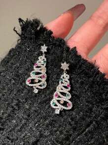 1 Paar farbenfrohe Weihnachtsbaum- und Quasten-Hängeohrringe im Weihnachtsstil, ausgefallene lange stilvolle Ohrringe mit glänzendem Sterndekor, Weihnachtsgeschenk