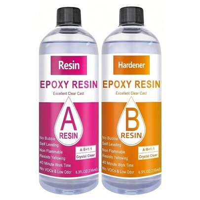طقم راتنج إيبوكسي شفاف بلوري 16أونصة (8أونصة أ + 8أونصة ب)/32أونصة (16أونصة أ + 16أونصة ب) للصب والطلاء لأعلى الطاولات، راتنج صب الفن، مشاريع المجوهرات، حرف الكأس DIY، قوالب، قطع فنية، خليط سهل بنسبة 1:1 (8أونصة أ + 8أونصة ب)