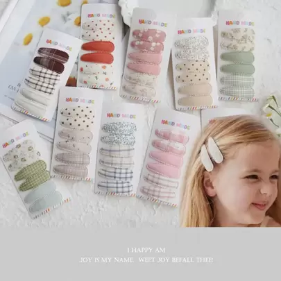 6 件装幼儿发夹花卉印花女婴发夹防滑包裹式发夹花朵发夹发饰适合婴儿幼儿女孩儿童（不同面料批次可能有差异，随机）爱情人节