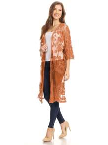Floral Crochet Lace Cardigan For Women Beach Cover Ups Dress Kimono - trái cam - Xem 4