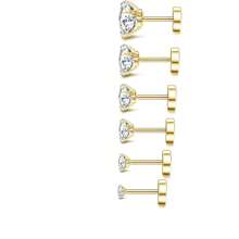 6pcs/Set 3mm - 8mm Hypoallergenic Flat Back Earrings For Women & Men, Silver Stainless Steel Stud Earrings With Cubic Zirconia Birthstone, Suitable For Sensitive Ears
