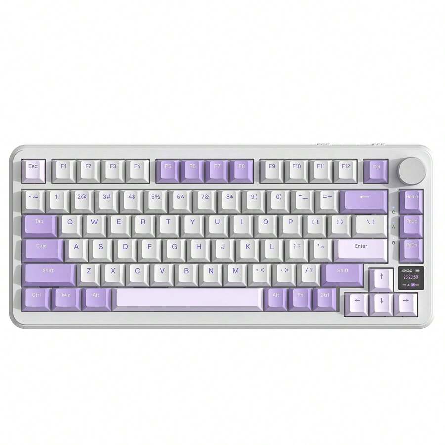 FREEWOLF X85 PRO 垫片 75% 机械游戏键盘，BT5.0/2.4Ghz 无线/Type-C 有线，CNC 旋钮和定制 TFT 屏幕，热插拔，RGB，4000mAH 电池