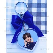 Fashion Acrylic Heart Keychain Red Bow Flat Ring