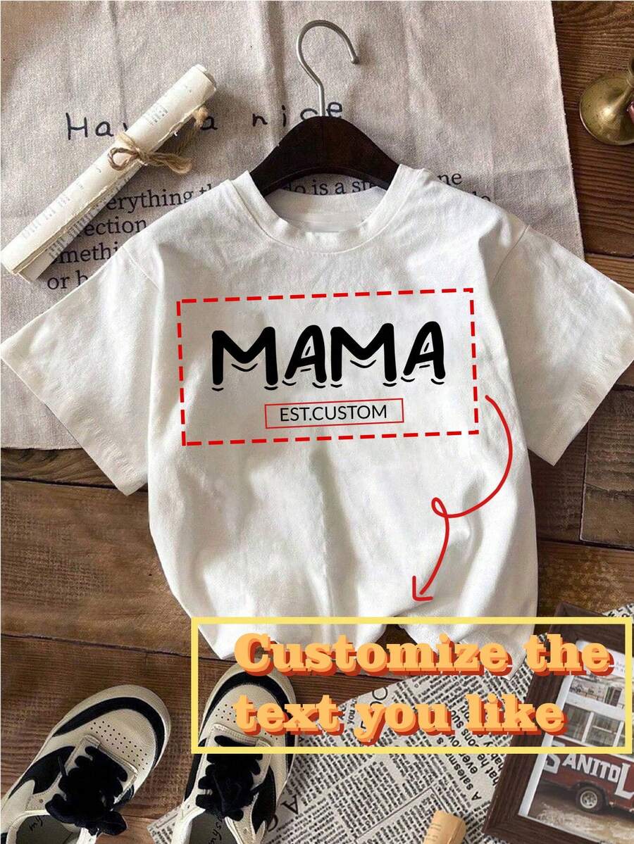 Camisetas Customizadas Femininas - Crie sua Própria Camiseta Personalizada Impressa Adicionando seu Texto Favorito (Nome/Apelido do Animal de Estimação/Nome do Casal, Etc.) - Branco - Visão 1