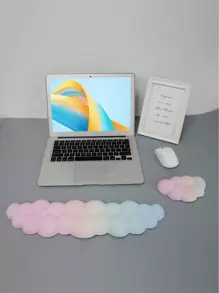 2 件/套云状图案鼠标垫和键盘腕托垫，记忆泡沫人体工学腕托，适合男士/女士办公室打字，防滑硅胶人造革软表面电脑桌手垫 - 彩色 - 查看 3