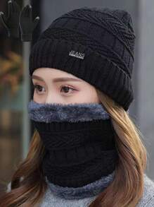 Outdoor Solid Color Knit Hat, Scarf And Glove Set, Warm Thermal Lined , Fashion Winter Accessories, Perfect Gift