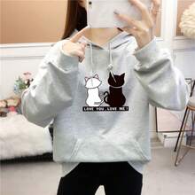 Sudadera Hoodie Suelta Con Capucha De Moda Para Mujer - Gris - Ver 2