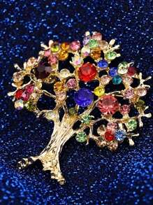 闪闪发光的多色水晶许愿树胸针，优雅的叶形胸针为任何服装增添节日气息，非常适合日常穿着或派对，适合深蓝色服装和配饰，适合女性的多用途珠宝礼物 - 混色鑽胸針 - 查看 13