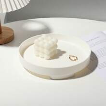 1 pezzo Vassoio decorativo rotondo moderno e minimalista con motivo in legno bianco, adatto per uso quotidiano nel soggiorno, ingresso, regali per donne, per il rientro a scuola