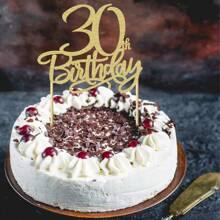 1pc 60th/30th/40th/50th/70th/80th Birthday Cake Decoration, Shiny Happy Birthday Cake Topper Set, Birthday Party Supplies - Gold - View 7