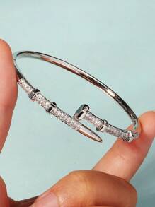 1 pièce Bracelet jonc femme unique avec fermoir, plaqué avec zirconium en cuivre