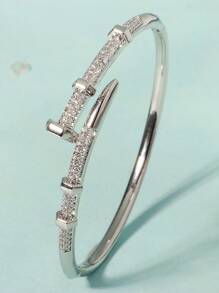 1 pièce Bracelet jonc femme unique avec fermoir, plaqué avec zirconium en cuivre