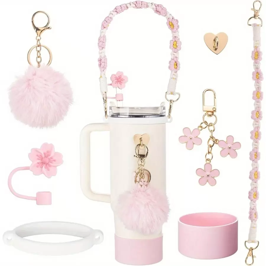 7Pcs Accessories Set For Cup 30oz 40oz, Including Silicone Straw Cover And Bottle Boot Handle Strap Charms For Tumbler Decorations For - Multicolor - View 1