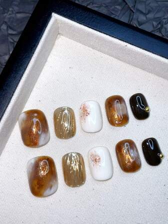 10 Pieces Of Pure Hand-Made Wearable Nail Art, Press On Nails Press On Nails Press On Nails Short 3D Resin Hand-Painted Short Nail Art, High-Quality Simple Design Nail Art, Color Nail Art, Full Coverage Fake Nails, Y2K Nail Art, Embossed Nail Art, Unique And Creative Fake Nails, Promotion, Daily Nail Art, Modern Style Nail Art, Christmas, Halloween Girl's Wedding, Party, Dinner, Date Use, Winter Autumn Spring And Summer Nail Supplies Nails