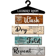 5 Pieces Laundry Room Wall Sign Rustic Laundry Room Rules Hanging Sign Wooden Wash Dry Fold Repeat Laundry Plaque Vintage Farmhouse Laundry Rules Wall Decor 19.7 X 11 Inch (Multicolored Backing) - Multicolor - View 3