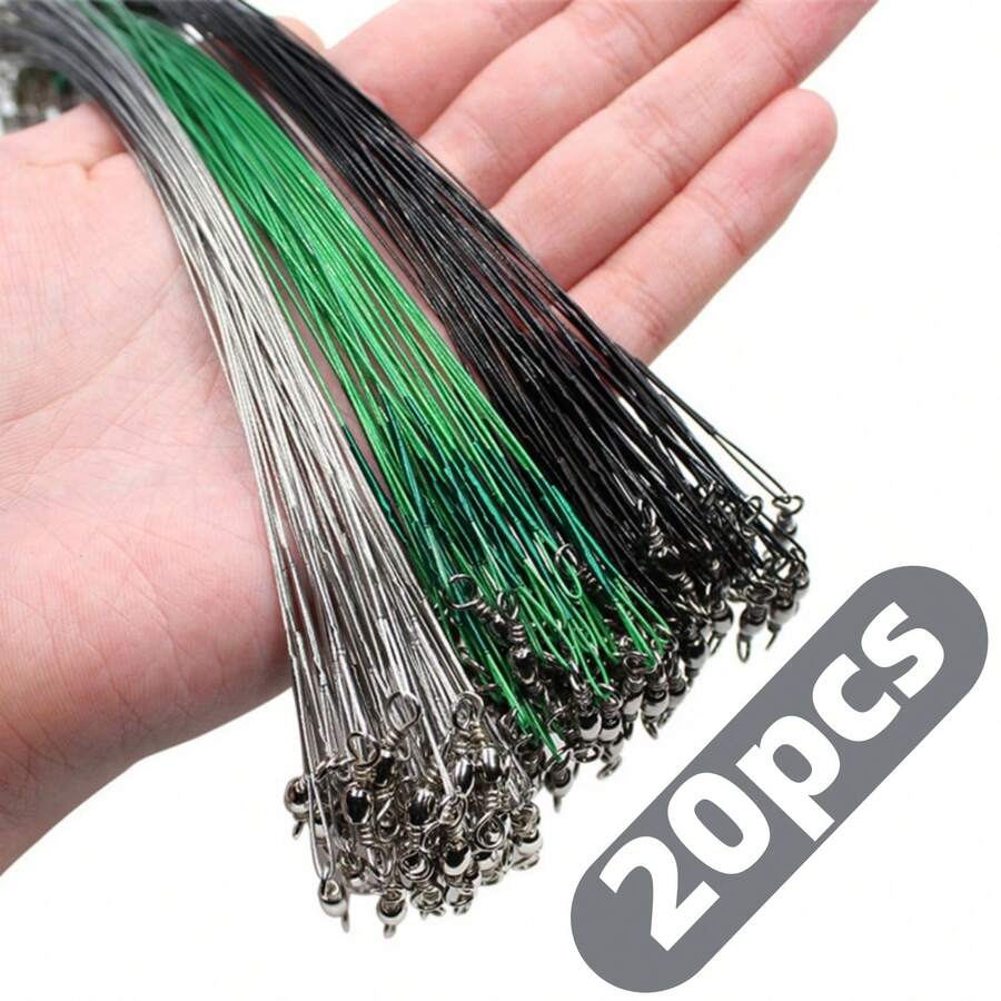 20 件/套防咬钢丝鱼线带旋转按扣，钓鱼线配件，15 厘米 - 30 厘米 - 彩色 - 查看 1