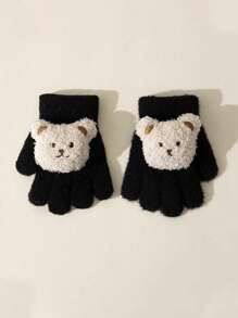 1 双儿童熊猫卡通水貂毛针织手套 - 1Pair - 查看 25