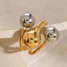 1pc Stainless Steel Ball Adjustable Ring Statement Golden Metal Finger Ring Jewelry Water Resistant Hypoallergenic