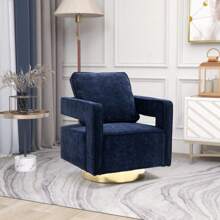 30.7"W Swivel Accent Open Back Chair Modern Comfy Sofa Chair With Gold Stainless Steel Base For Nursery Bedroom Living Room Hotel Office, Club Chair Leisure Arm Chair For Lounge (Navy Chenille),Youngth