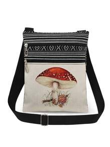 Cute Cartoon Mushroom Pattern Crossbody Bag, Unisex Reusable Shoulder Bag, Fashion Versatile Messenger Bag With All-Over Plant Prints, Adjustable Strap, Convenient Sling Bag, Party Favor Gift For Mushroom Lovers