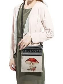 Cute Cartoon Mushroom Pattern Crossbody Bag, Unisex Reusable Shoulder Bag, Fashion Versatile Messenger Bag With All-Over Plant Prints, Adjustable Strap, Convenient Sling Bag, Party Favor Gift For Mushroom Lovers
