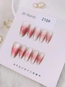 情人节美甲 10 件情人节按压式美甲爱情法式美甲花朵蝴蝶结圆点钻美甲套装假指甲，新款 2025 美甲用品美甲 - 彩色 - 查看 11