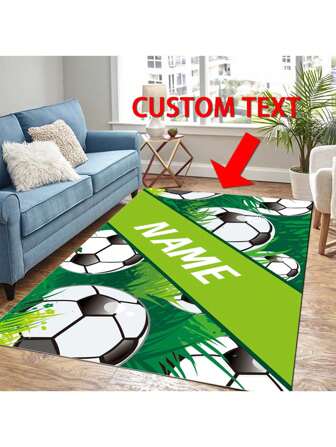 1pc Custom Text & Image Football Shaped Area Rug, Personalized Carpet For Living Room, Bedroom, Entrance, Kitchen, Bathroom, Gaming Room, Study