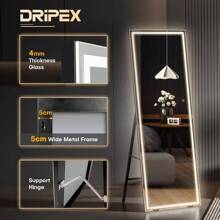 LED Full Length Dressing Mirror, Free Standing Floor Mirror, Wall Mounted Hanging Mirror With Lights, Full Size Body Mirror With Dimming & 3 Color Lighting For Bedroom - Black - View 9