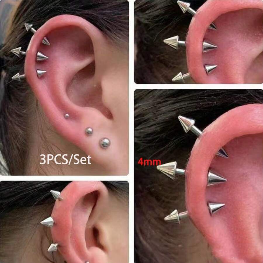 3PCS Spike Helix Piercing Earring Stainless Steel Ear Piercing Antenna Body Piericng Jewelry 16G Non Fading Anti-Allergic