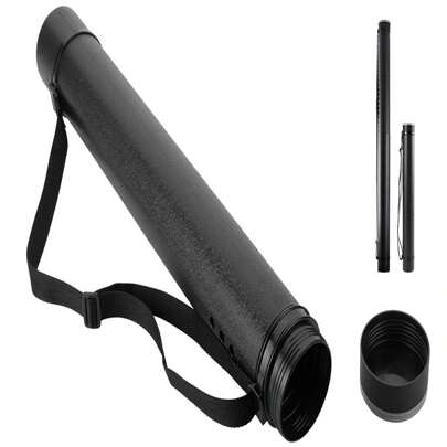 DEWEL Document Storage Poster Tube Expandable 63cm To 107cm, Plastic Waterproof Telescoping Adjustable Teletube With Carrying Strap, Storage For Artworks, Drawing, Flip Chart (Black)