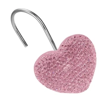 12 件优质水晶钻心形浴室配件套装，节日红色、粉色、紫色圣诞装饰，奢华浪漫心形装饰浴帘挂钩家居浴室装饰夏季