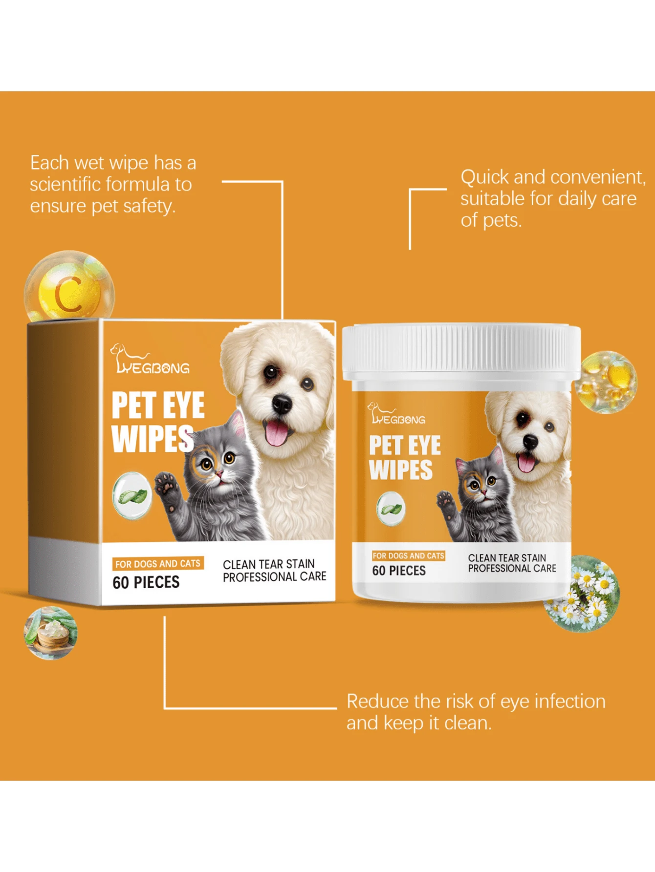 Pet Eye Wipes For Dogs & Cats, Hypoallergenic Tear Stain Remover & Eye