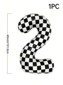 1 个 - 40 英寸赛车号码气球，大型黑白格子数字气球，适用于快速赛车主题生日派对用品， - 黑與白 - 查看 6