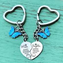 2pcs Mother's Day Heart Shaped Keychain, Suitable For Mom And Daughter, Stainless Steel And Alloy Material, Classic Sentimental Phrases Theme, Paired Keychain Set With Letter Elements, Ideal Mother-Daughter Decorative Gift Car Accessories Bag Charm Backpack For School Cute Goth Y2k