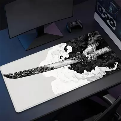 Japanese Katana Mouse Pad Art Design Black And White Desk Mat Office Desk Accessories With Stitched Edge Non-Slip XL Mousepad Rubber Base Keyboard Pad 35.4x15.7 Inch E-Sports Desk Pad For Office Home Back To School Gaming Mouse Pad Desk Accessories Office Supplies Office Desk Accessories Mouse Pad For Desk