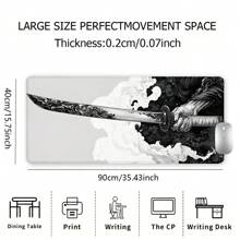 Japanischer Katana Mauspad Kunstdesign, schwarz-weiß Schreibtischunterlage, Bürozubehör mit umsäumtem Rand, rutschfeste XL Mausmatte mit Gummibasis, Tastaturunterlage 90x40 cm, E-Sport Schreibtischunterlage für Büro, Zuhause, Schule, Gaming Mauspad, Bürozubehör