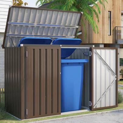  YODOLLA Garden Storage Box | 1.4x0.8m | Metal Outdoor Shed | Kid's Small Bike Shed | Garden Tools | Waterproof Trash Cans