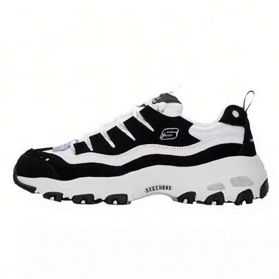 Skechers Classic Retro Sneakers, Breathable Black & White Panda Design Chunky Sole Chunky Sneakers