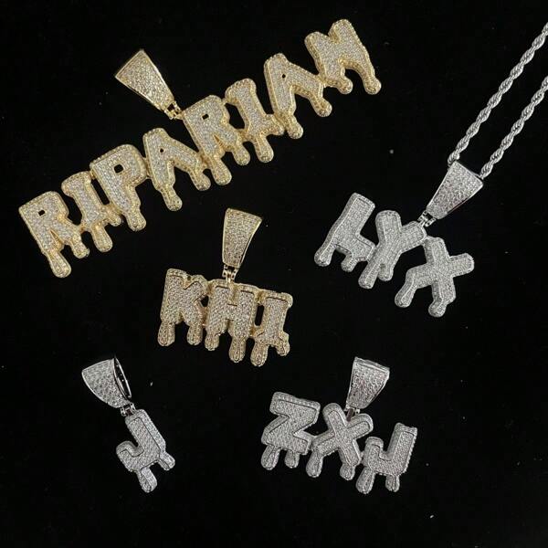 Glitzernde Hip-Hop-Halskette mit kubischen Zirkoniasteinchen, individualisierbar mit Initialen, Kronenmotiv und Wassertropfen-Anhänger, für Herren und Damen als Geburtstagsgeschenk, Silber, stylisch, bunt, vintagehaltig, hipster, schlicht, Y2K, 2000er-Mode, personalisiert, einzigartig, perfektes Geschenk für ihn, perfektes Geschenk für sie, Freundin, Freund, Vater, Mutter, Familie, Freunde, für Jahrestage, Geburtstage, Abschluss, Abschlussball, Party, Damenschmuck