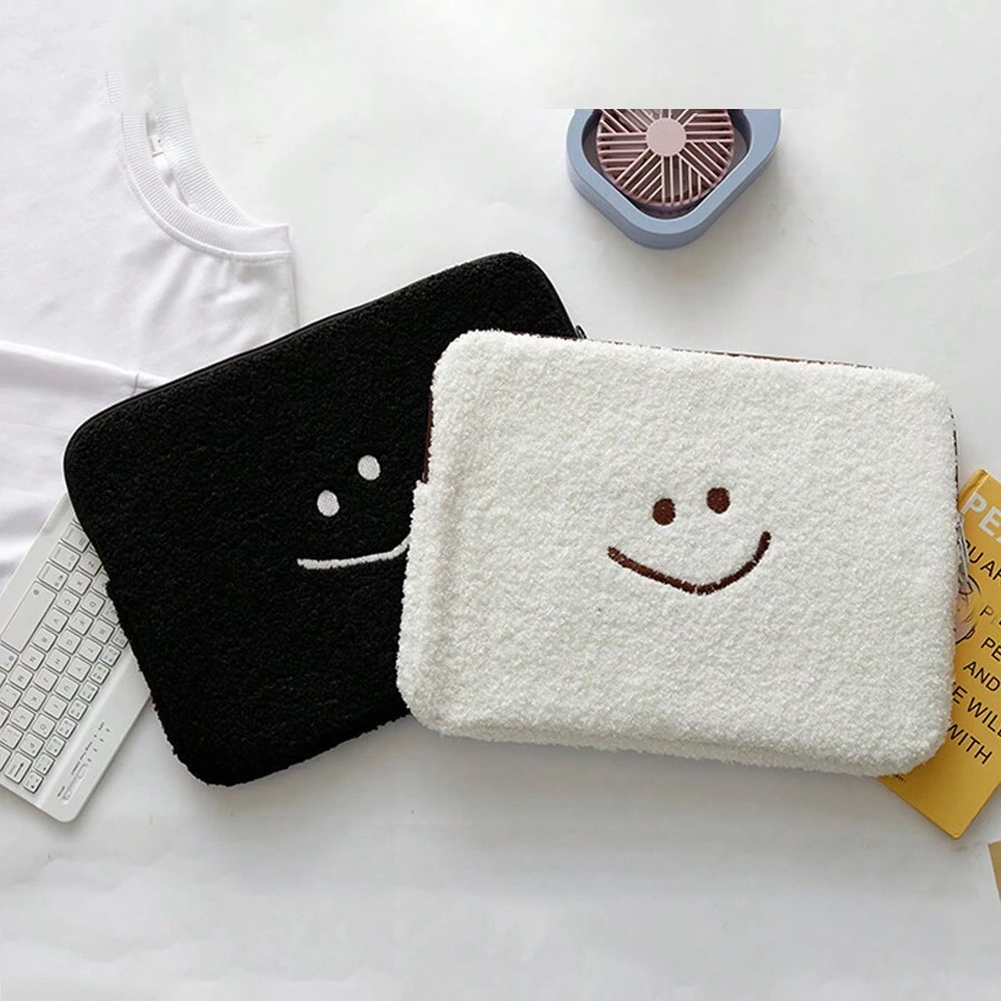 Cute Plush Smiling Face Laptop Sleeve Case, Minimalist Design - Multicolor - View 1