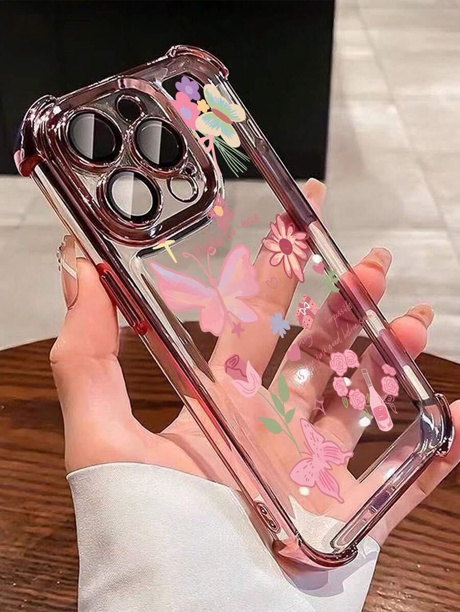 1 个新款蝴蝶电镀四角气垫防摔/加厚透明 TPU 保护壳兼容 Iphone/16prmax/16pro/16/13promax/12promax11、15PROMAX、14PROMAX/Galaxy、SAM/Honor/Note13pro/S23 Ultra/S24 Ultra