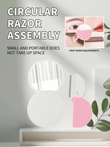 CIMACA 1 件折叠眉毛剃须刀 + 1 件带旋转滑盖镜子的口袋折叠镜，高清小镜子便携式迷你化妆镜和折叠毛发修剪器，适合家庭和旅行使用，女性最佳美容护理化妆工具感恩节礼物 - 彩色 - 查看 3