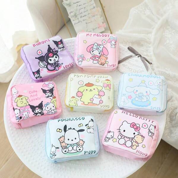 Sanrio 1Pc Sanrio Wallet Cute Cartoon Portable Sanitary Napkin Storage Bag Hello Kitty Coolomi Cosmetic Bag Zipper Travel Accessories Storage Bag Random Distribution