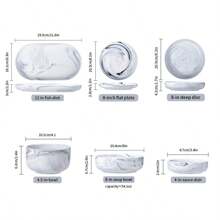 Vajilla de cerámica minimalista moderna con diseño de vetas de mármol, con múltiples opciones que incluyen platos, cuencos de arroz, cuencos de sopa, aptos para pasta, postres, ensaladas, platos principales, entrantes, patatas fritas, platos de carne, para reuniones en el hogar y restaurantes