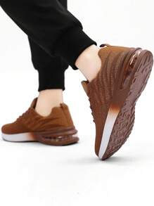 Men Color Blocking Gradient Knit Lace-Up Air Cushion Sneakers,Comfortable Breathable And Shock-Absorbing Outdoor Running Shoes,Suitable For Outdoor Sports, Jogging&Fitness&Walking