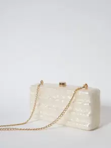 闪亮方形亚克力晚宴包，乳白色和粉红色 - 适合婚礼派对、情人节、年终派对和庆祝宴会等正式场合。贴心的情人节、年终派对和庆祝宴会礼物。送礼的理想礼物