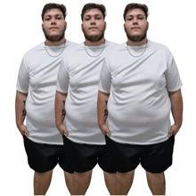 Kit 3 Plus Size Plain Dry Fit T-Shirts - 白色 - 查看 1